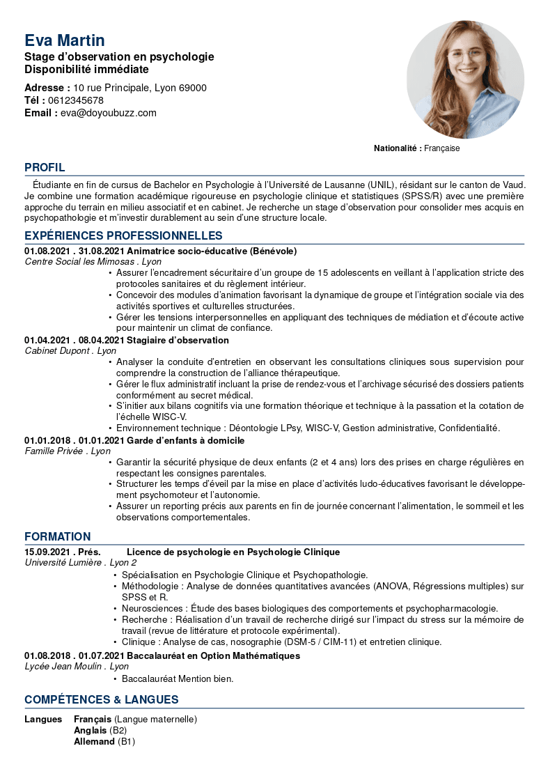 Modèle CV Standard Suisse